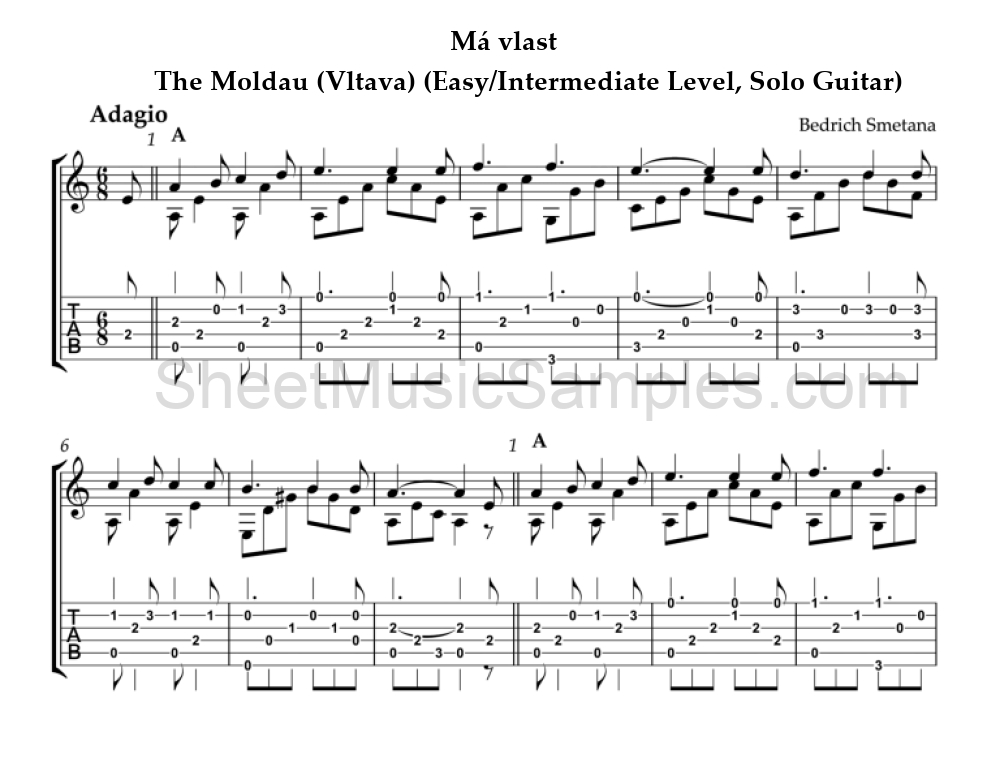 Má vlast - The Moldau (Vltava) (Easy/Intermediate Level, Solo Guitar)