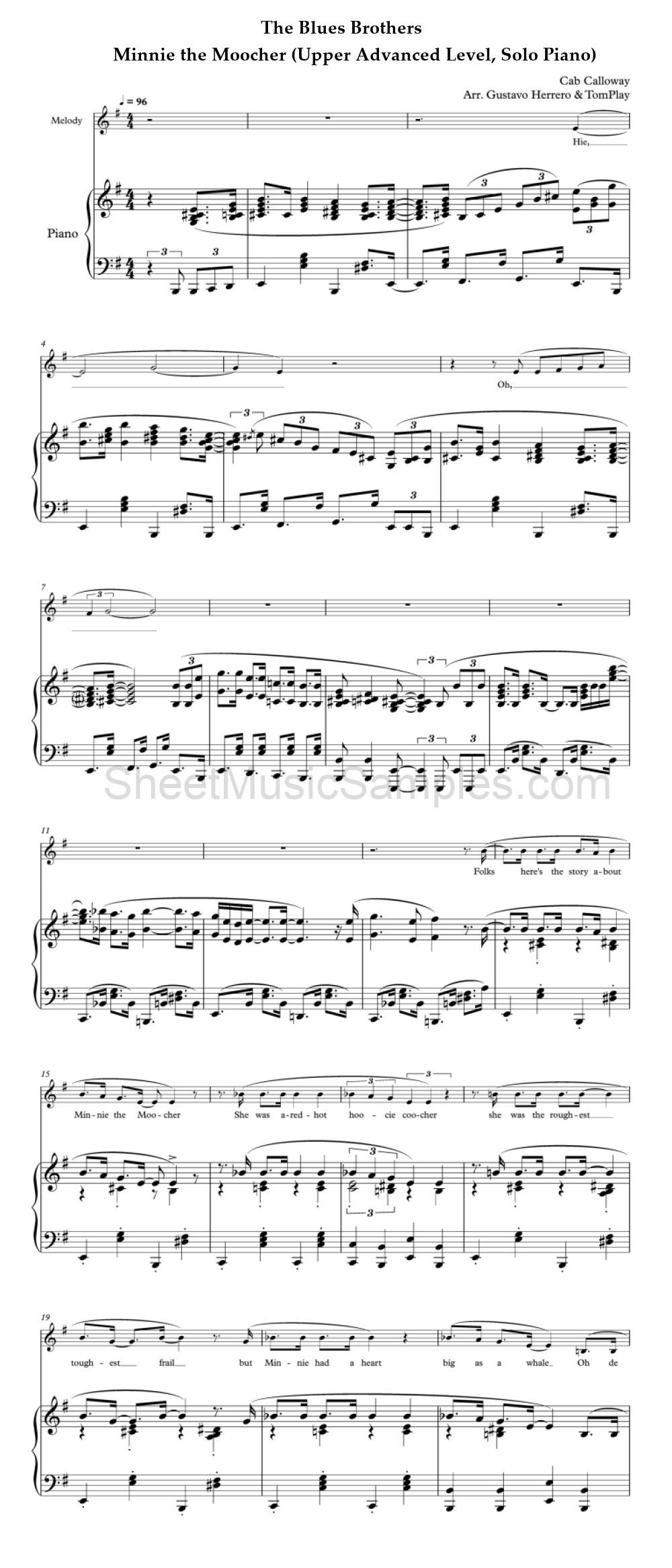 The Blues Brothers - Minnie the Moocher (Upper Advanced Level, Solo Piano)