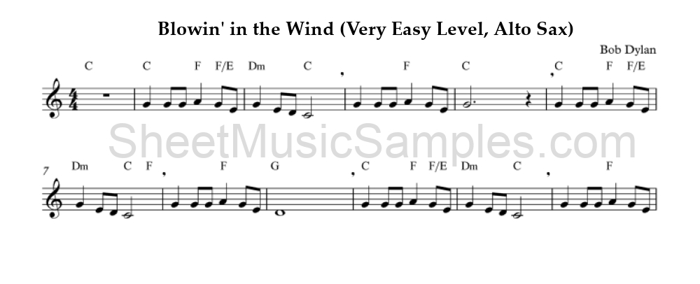 Blowin' in the Wind (Very Easy Level, Alto Sax)