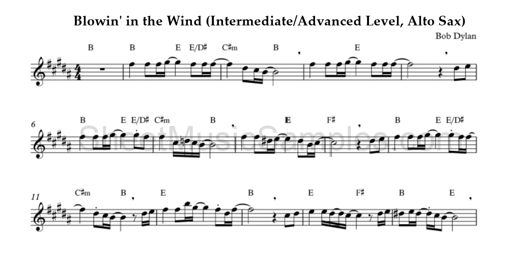 Blowin' in the Wind (Intermediate/Advanced Level, Alto Sax)