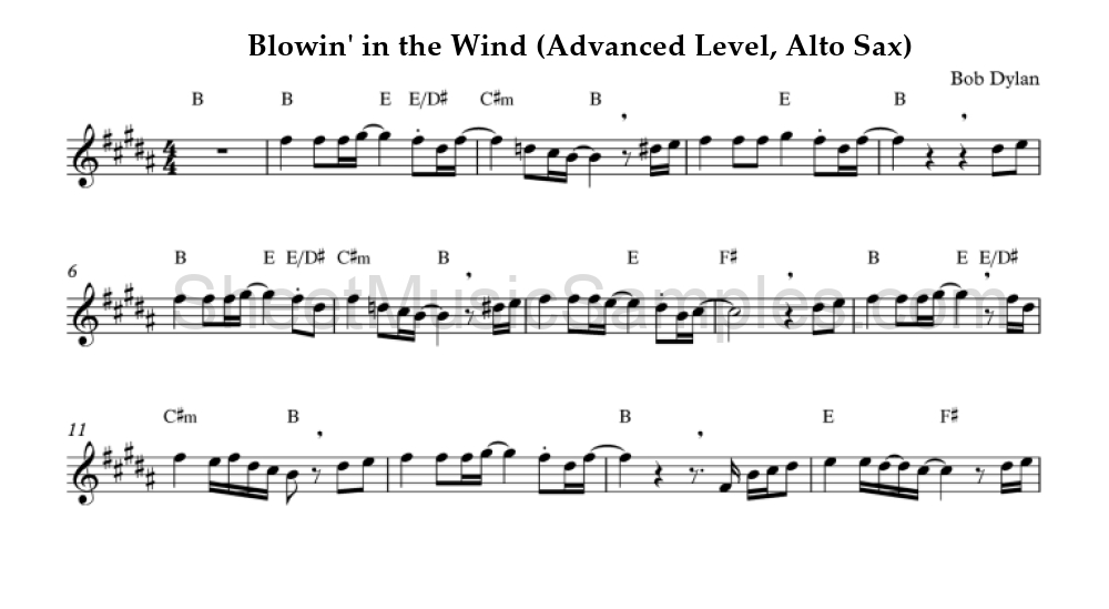 Blowin' in the Wind (Advanced Level, Alto Sax)