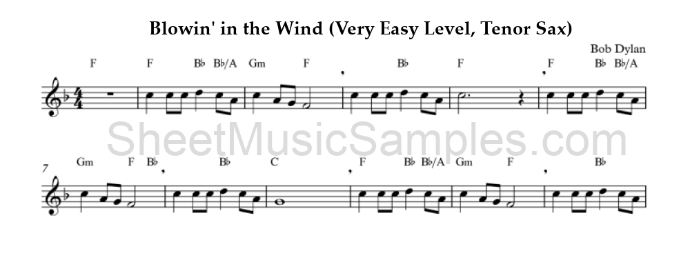 Blowin' in the Wind (Very Easy Level, Tenor Sax)