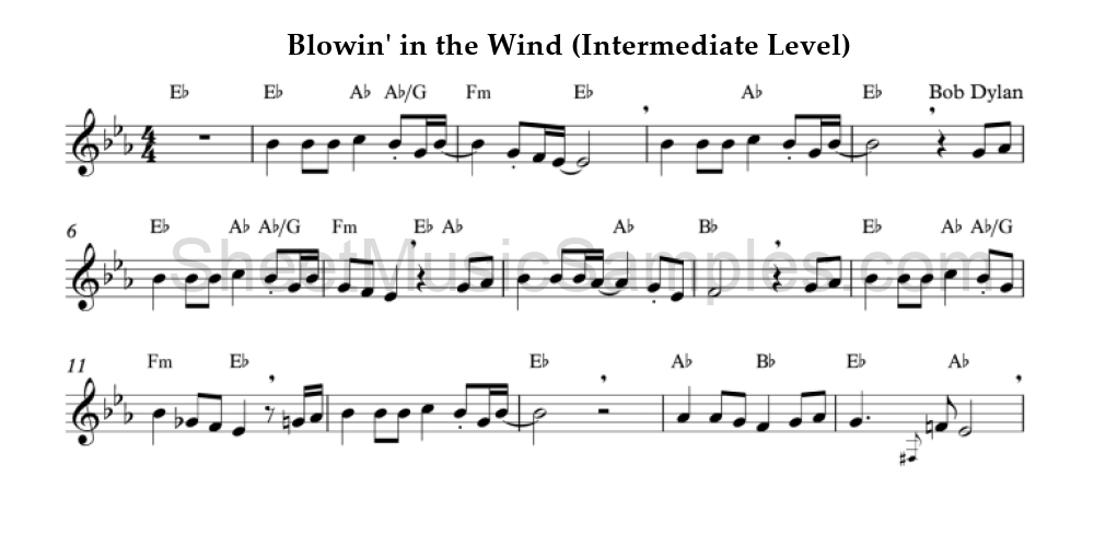 Blowin' in the Wind (Intermediate Level)