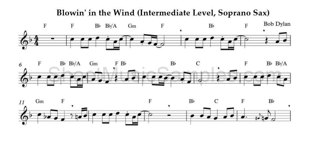 Blowin' in the Wind (Intermediate Level, Soprano Sax)