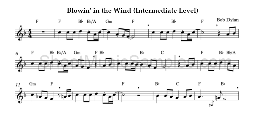 Blowin' in the Wind (Intermediate Level)