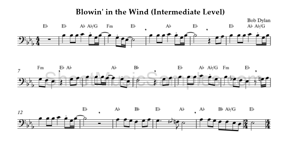 Blowin' in the Wind (Intermediate Level)