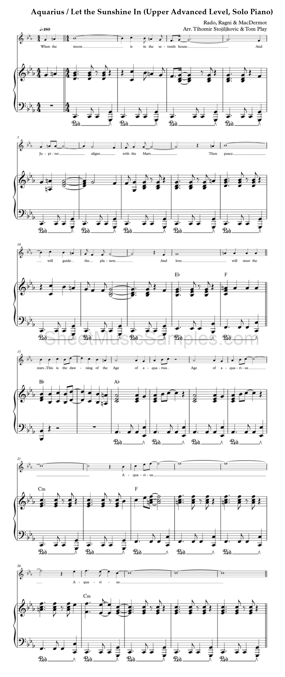 Aquarius / Let the Sunshine In (Upper Advanced Level, Solo Piano)