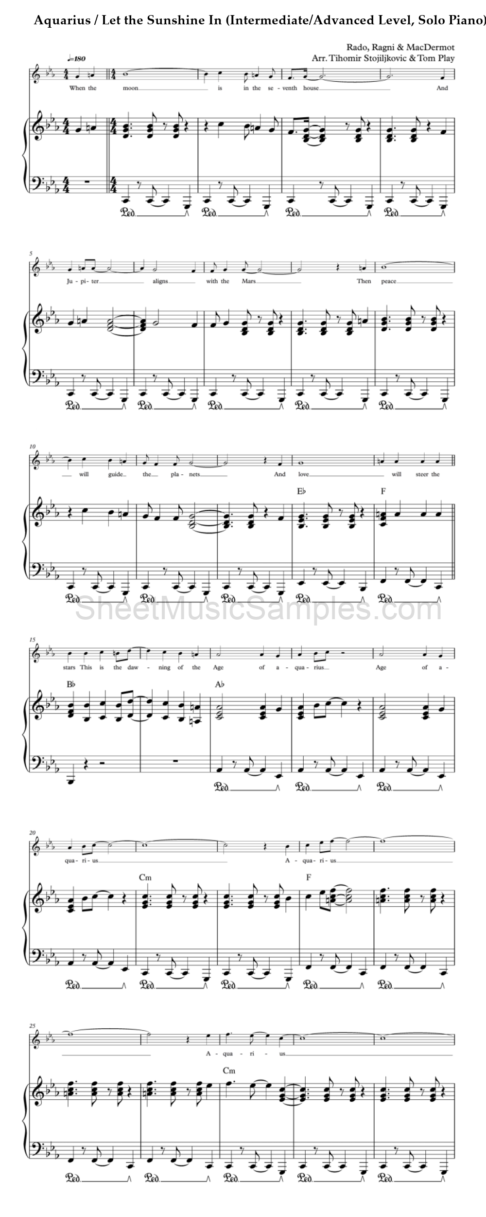 Aquarius / Let the Sunshine In (Intermediate/Advanced Level, Solo Piano)