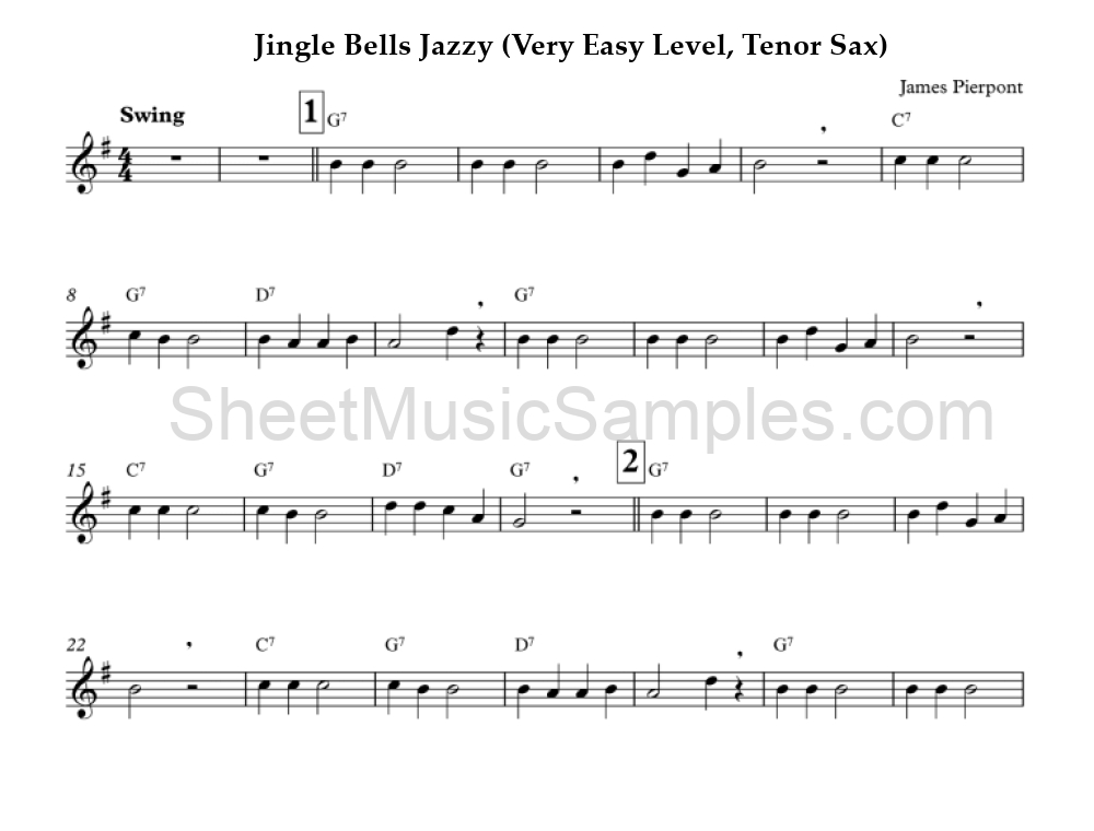 Jingle Bells Jazzy (Very Easy Level, Tenor Sax)