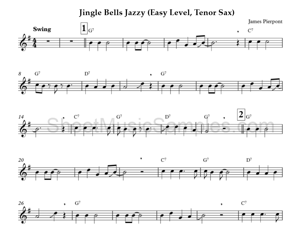 Jingle Bells Jazzy (Easy Level, Tenor Sax)