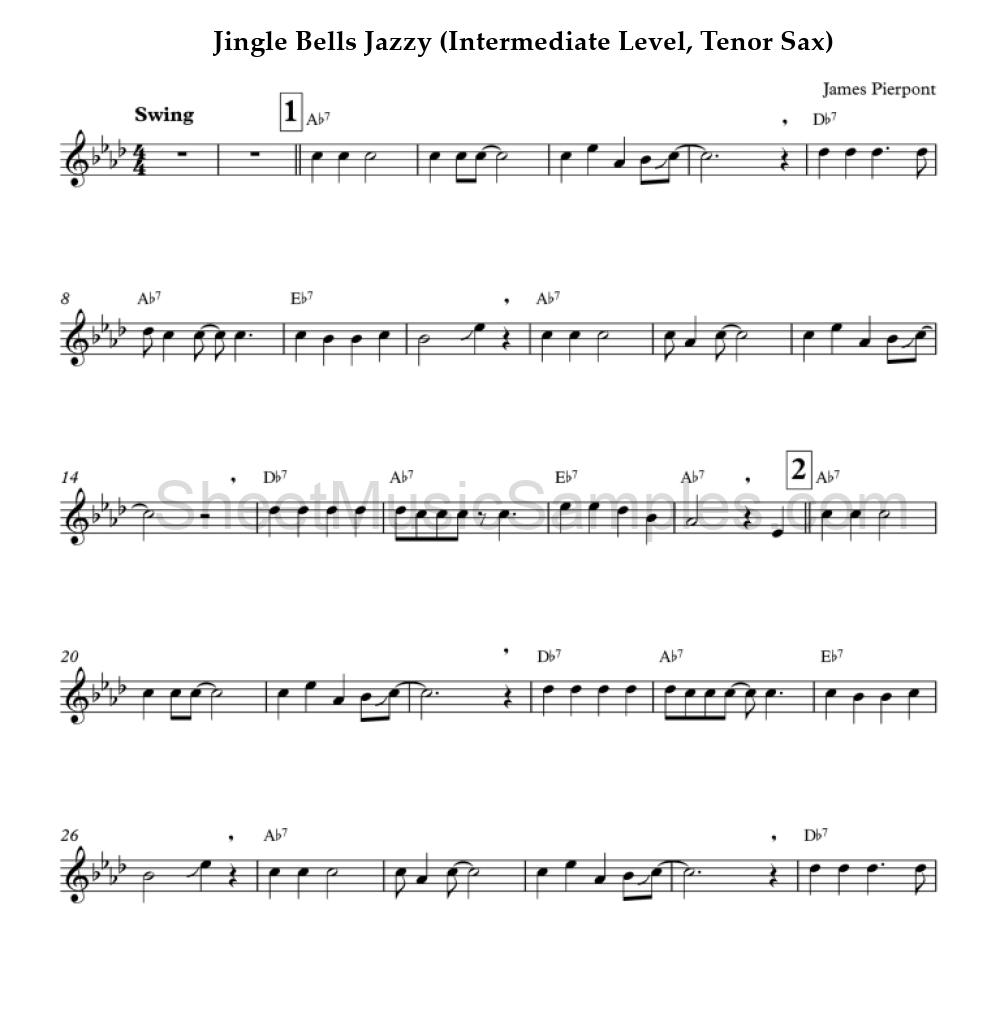 Jingle Bells Jazzy (Intermediate Level, Tenor Sax)