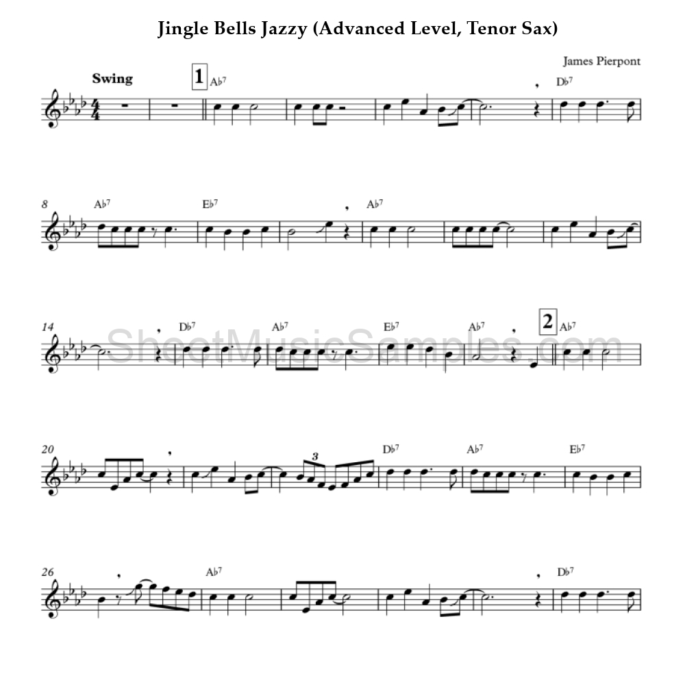 Jingle Bells Jazzy (Advanced Level, Tenor Sax)