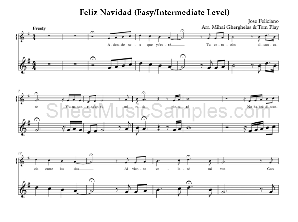 Feliz Navidad (Easy/Intermediate Level)