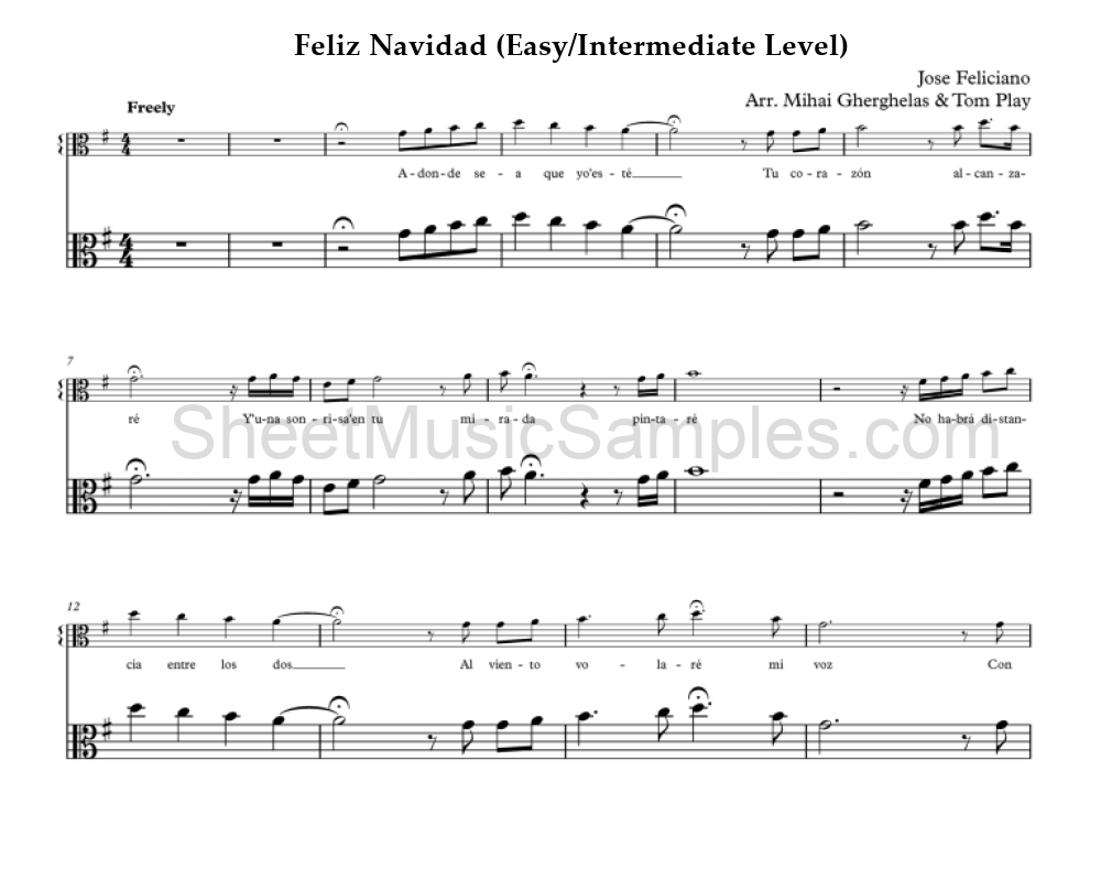 Feliz Navidad (Easy/Intermediate Level)