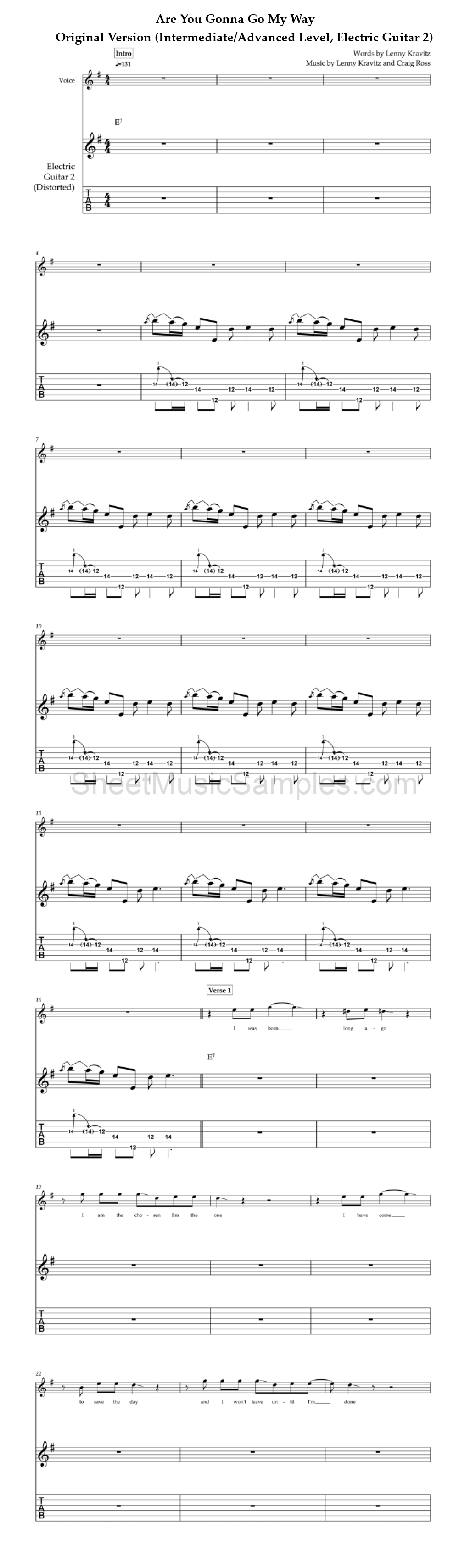 Are You Gonna Go My Way - Original Version (Intermediate/Advanced Level, Electric Guitar 2)