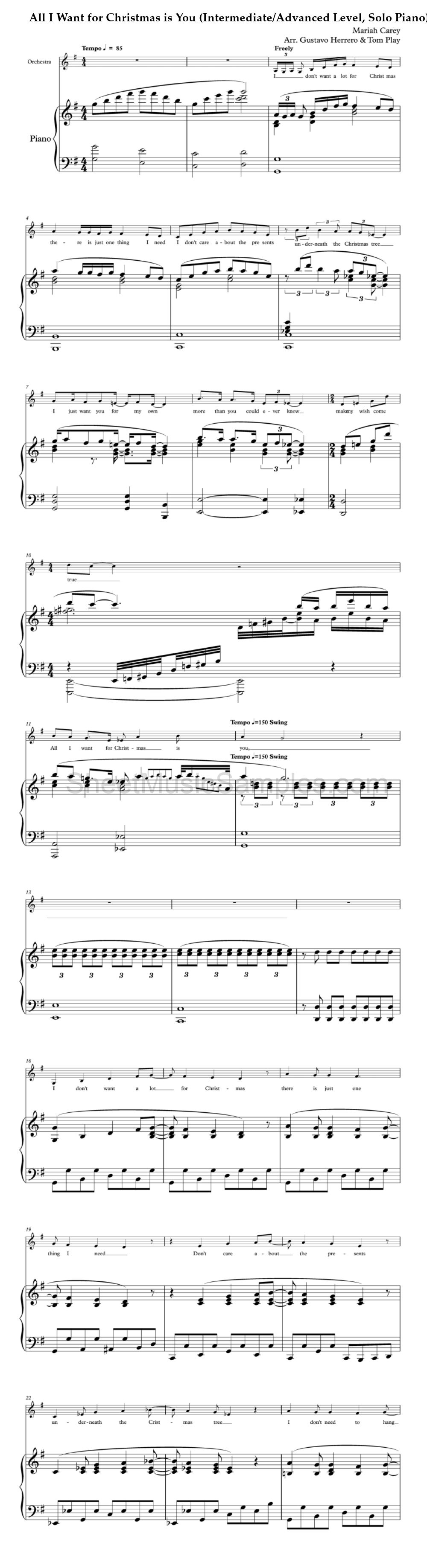 All I Want for Christmas is You (Intermediate/Advanced Level, Solo Piano)