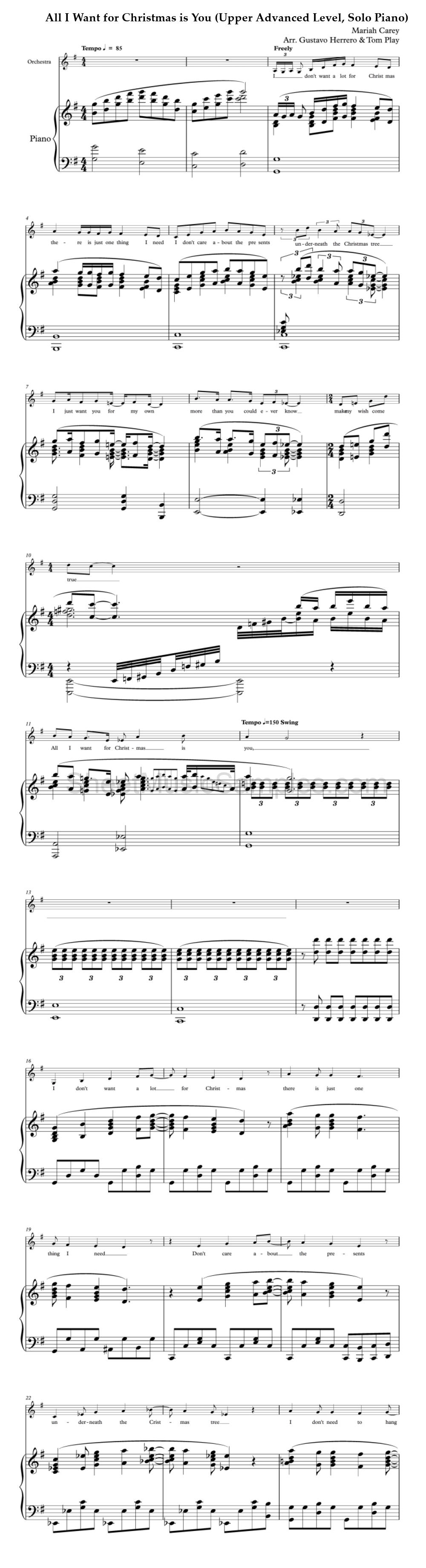 All I Want for Christmas is You (Upper Advanced Level, Solo Piano)