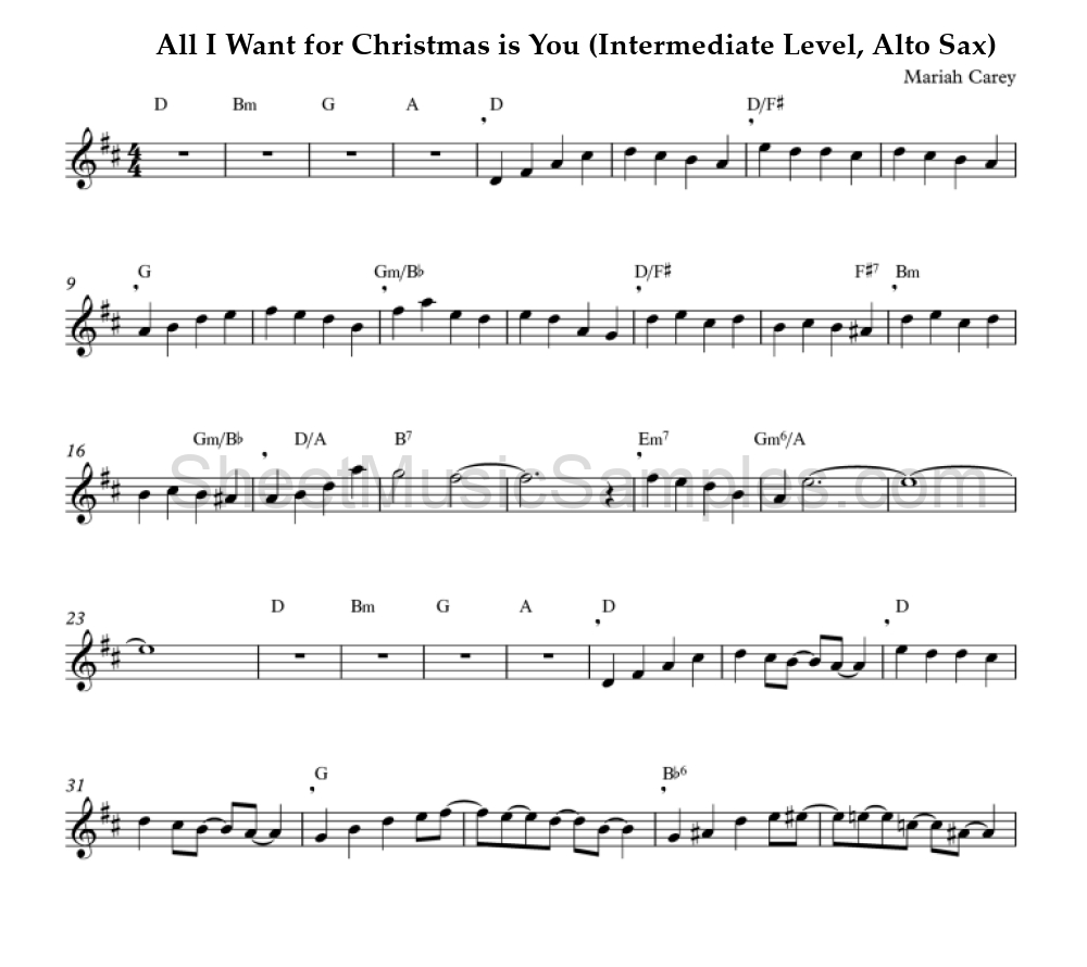 All I Want for Christmas is You (Intermediate Level, Alto Sax)