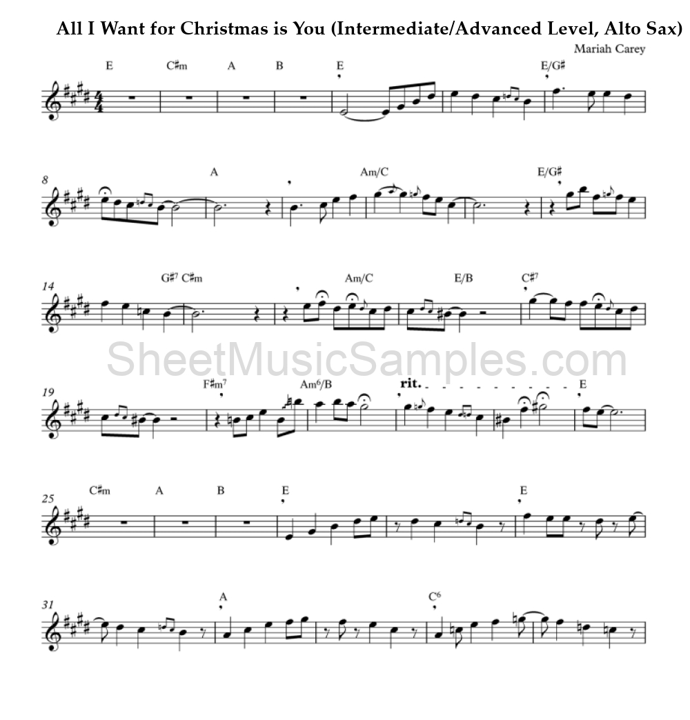 All I Want for Christmas is You (Intermediate/Advanced Level, Alto Sax)