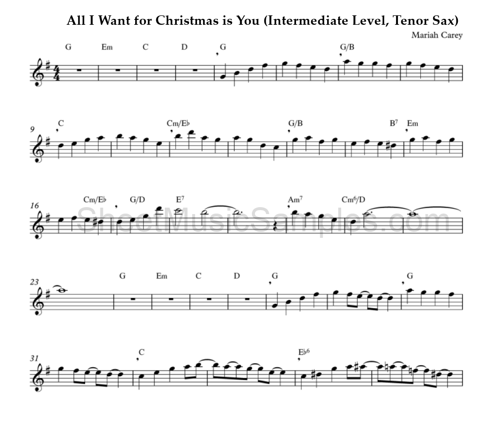 All I Want for Christmas is You (Intermediate Level, Tenor Sax)