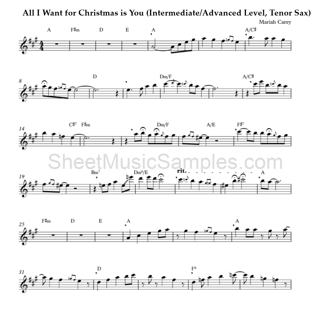 All I Want for Christmas is You (Intermediate/Advanced Level, Tenor Sax)