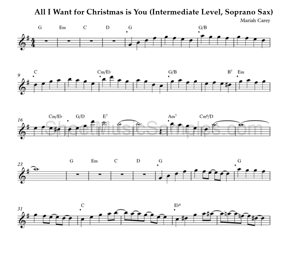 All I Want for Christmas is You (Intermediate Level, Soprano Sax)