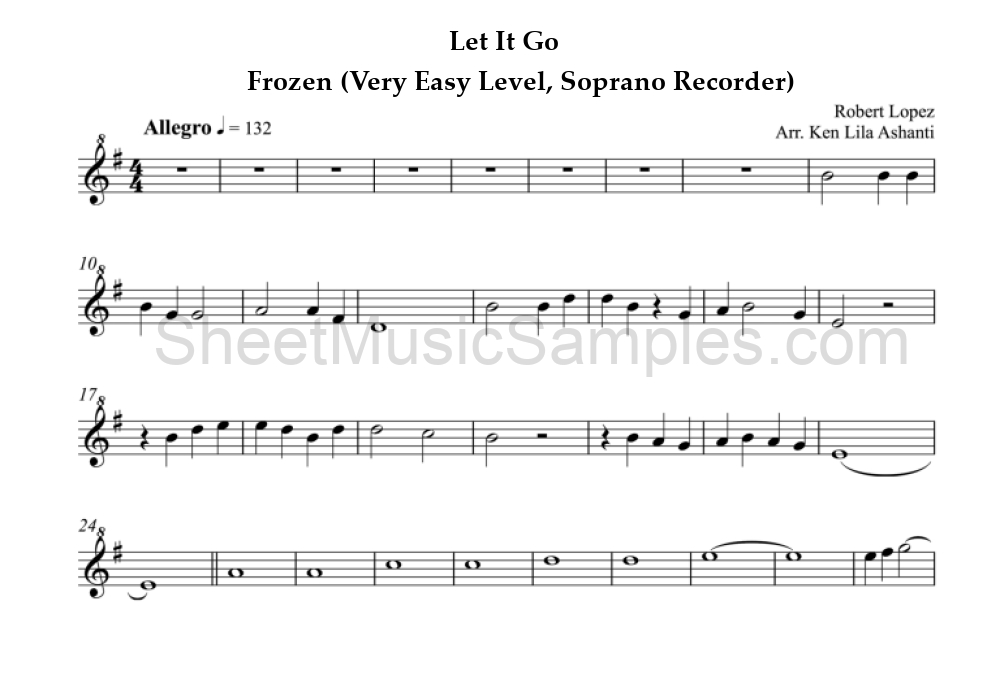 Let It Go - Frozen (Very Easy Level, Soprano Recorder)