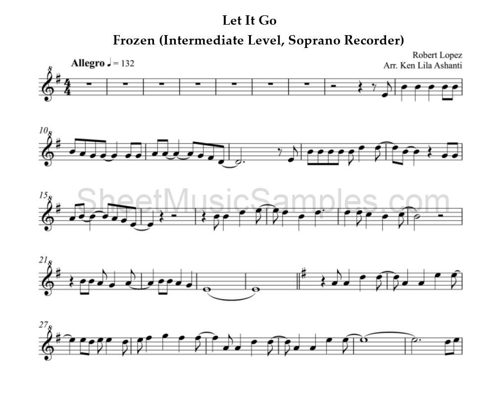 Let It Go - Frozen (Intermediate Level, Soprano Recorder)