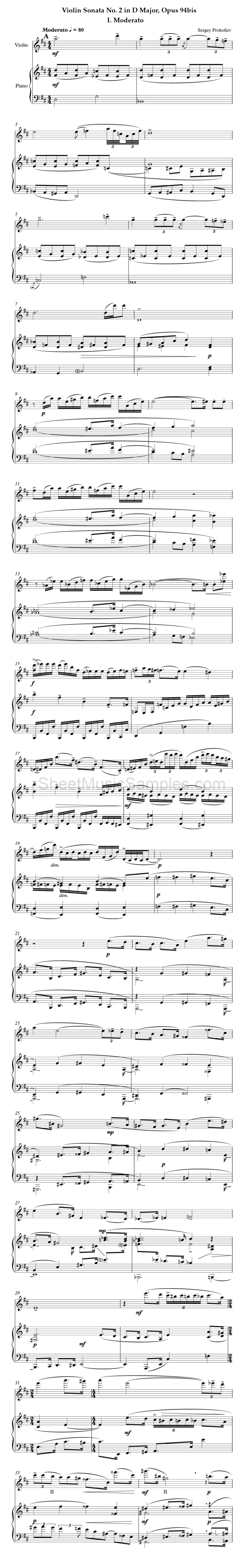 Violin Sonata No. 2 in D Major, Opus 94bis - I. Moderato