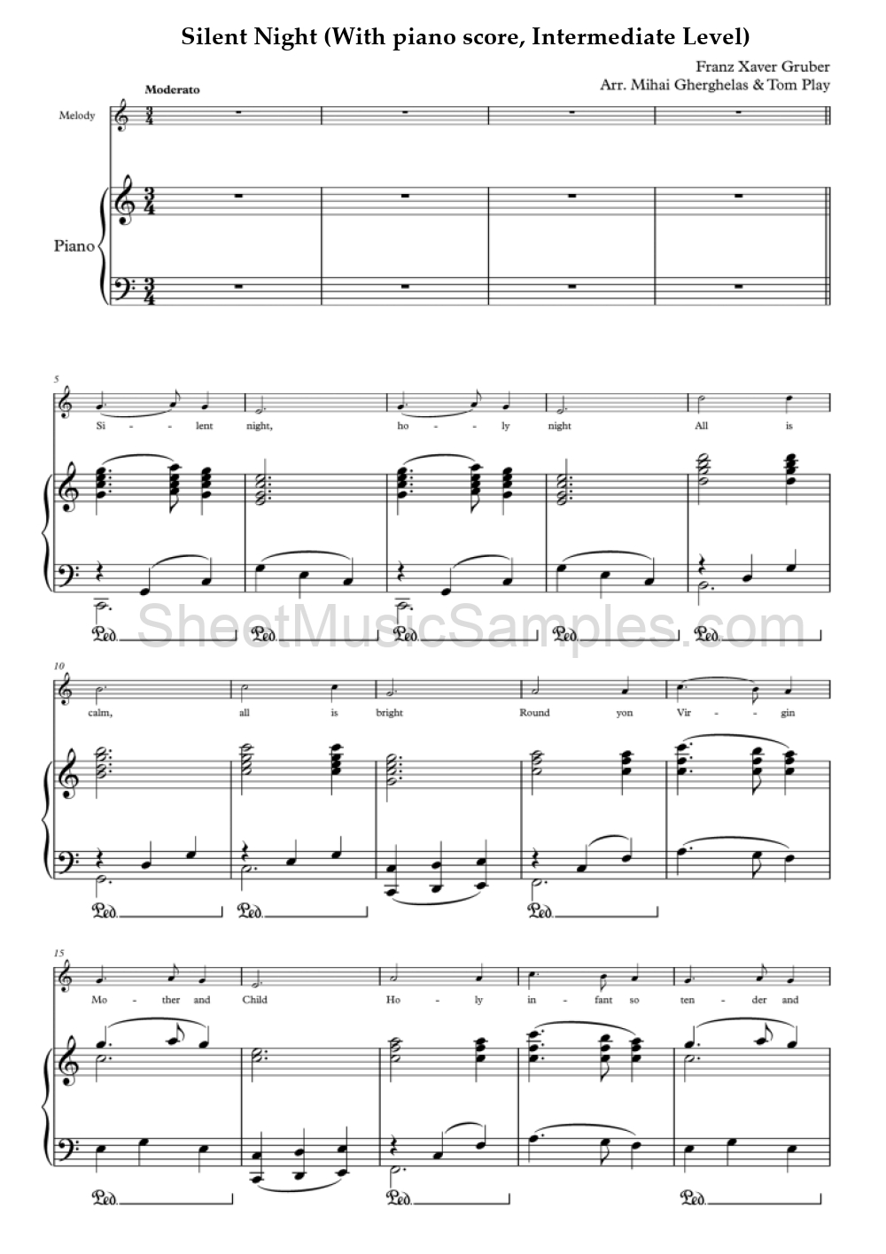 Silent Night (With piano score, Intermediate Level)