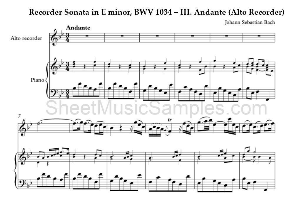 Recorder Sonata in E minor, BWV 1034 – III. Andante (Alto Recorder)