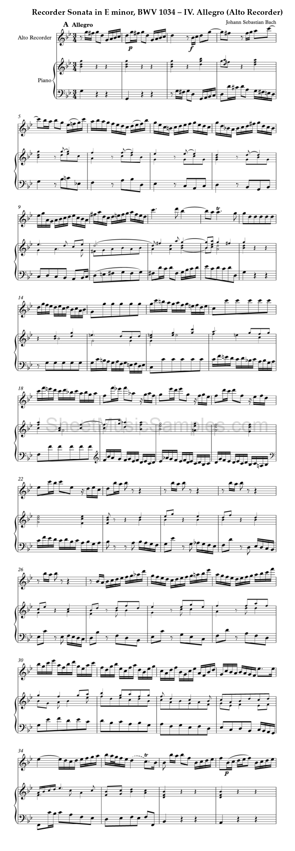 Recorder Sonata in E minor, BWV 1034 – IV. Allegro (Alto Recorder)