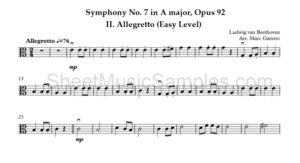 Symphony No. 7 in A major, Opus 92 - II. Allegretto (Easy Level)