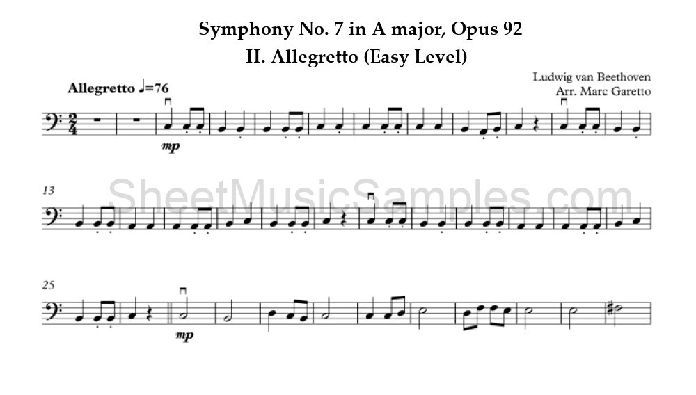 Symphony No. 7 in A major, Opus 92 - II. Allegretto (Easy Level)