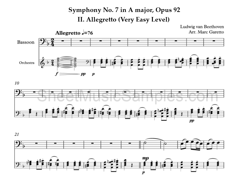 Symphony No. 7 in A major, Opus 92 - II. Allegretto (Very Easy Level)