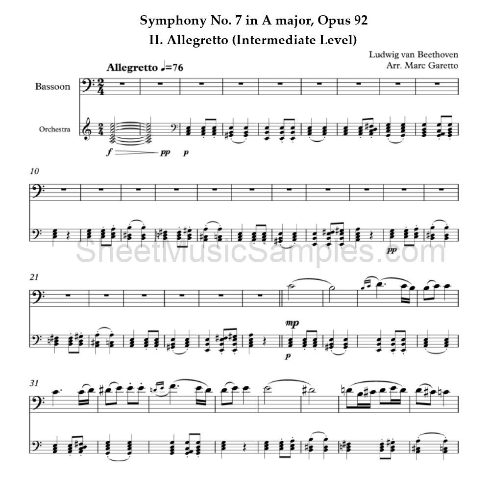 Symphony No. 7 in A major, Opus 92 - II. Allegretto (Intermediate Level)