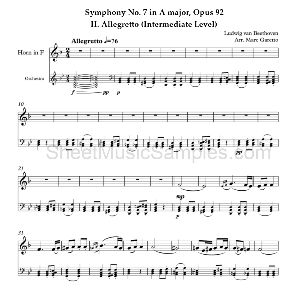 Symphony No. 7 in A major, Opus 92 - II. Allegretto (Intermediate Level)