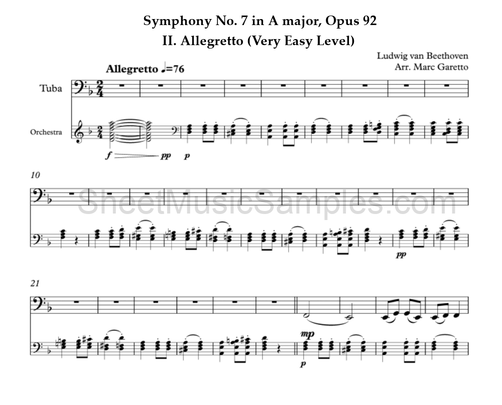 Symphony No. 7 in A major, Opus 92 - II. Allegretto (Very Easy Level)