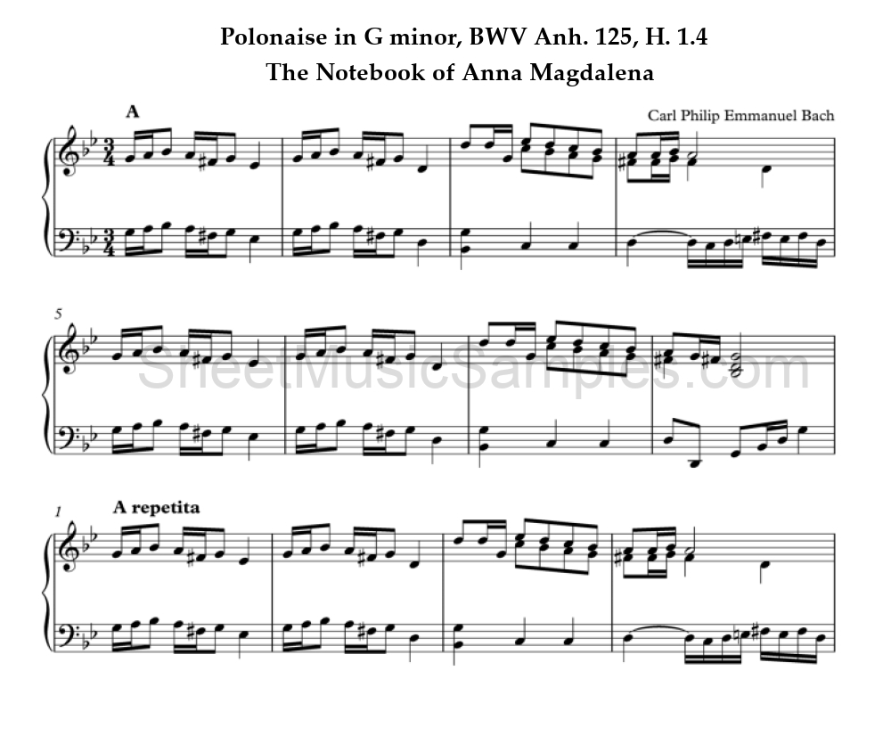 Polonaise in G minor, BWV Anh. 125, H. 1.4 - The Notebook of Anna Magdalena