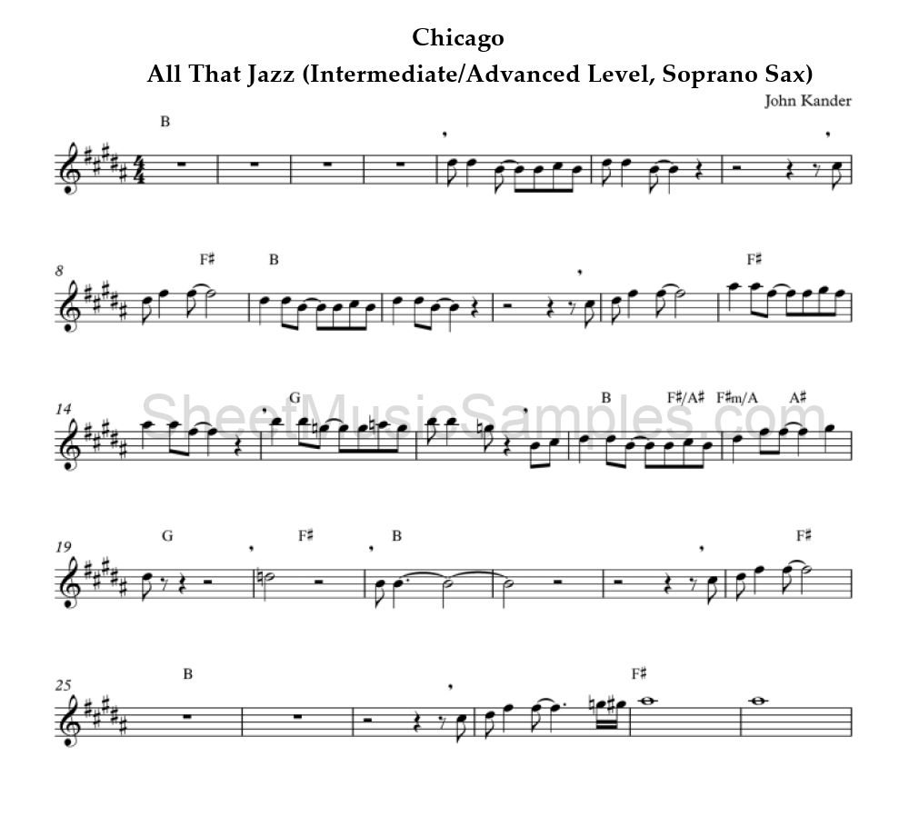 Chicago - All That Jazz (Intermediate/Advanced Level, Soprano Sax)