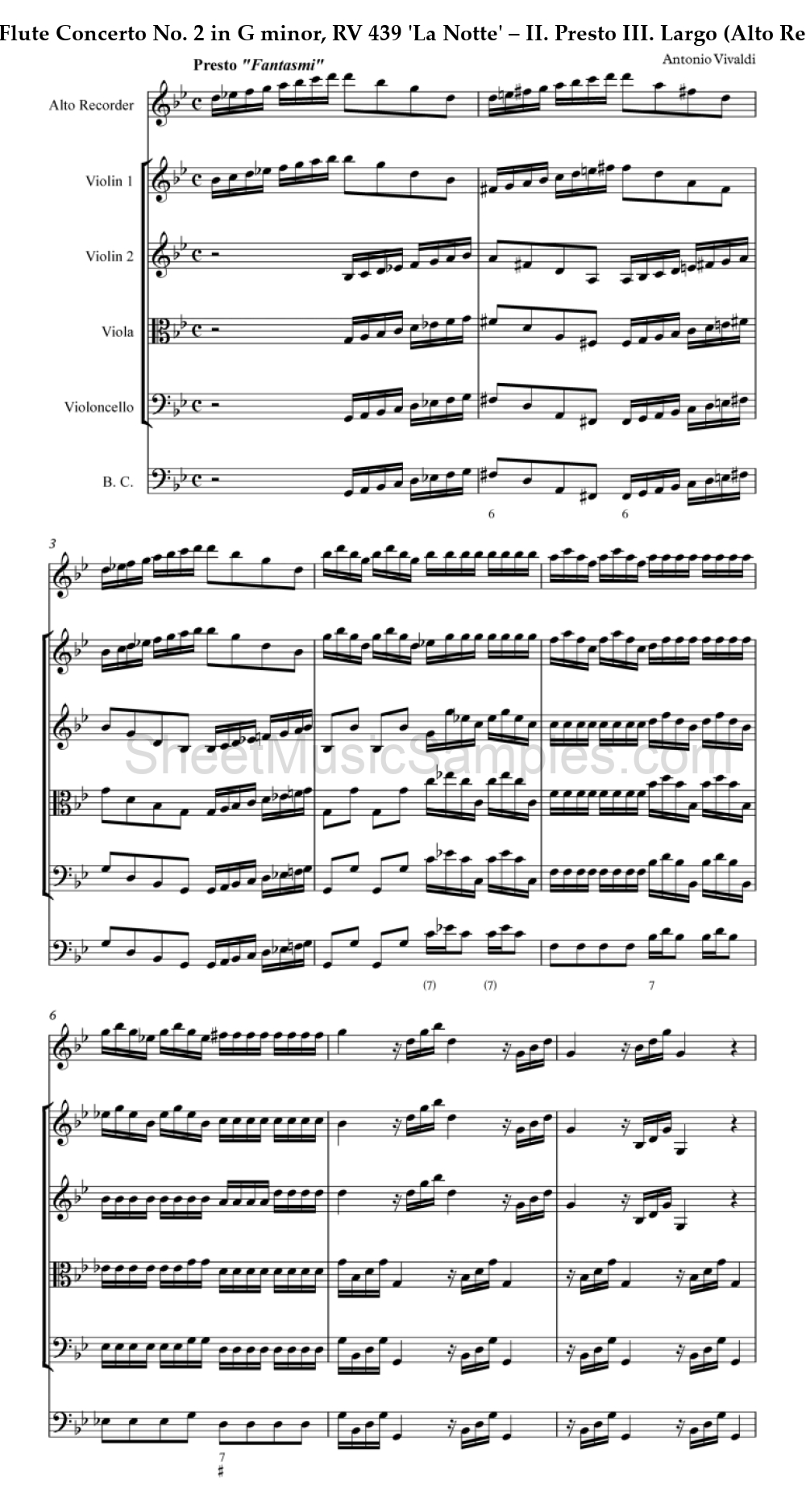 Flute Concerto No. 2 in G minor, RV 439 'La Notte' – II. Presto III. Largo (Alto Recorder)