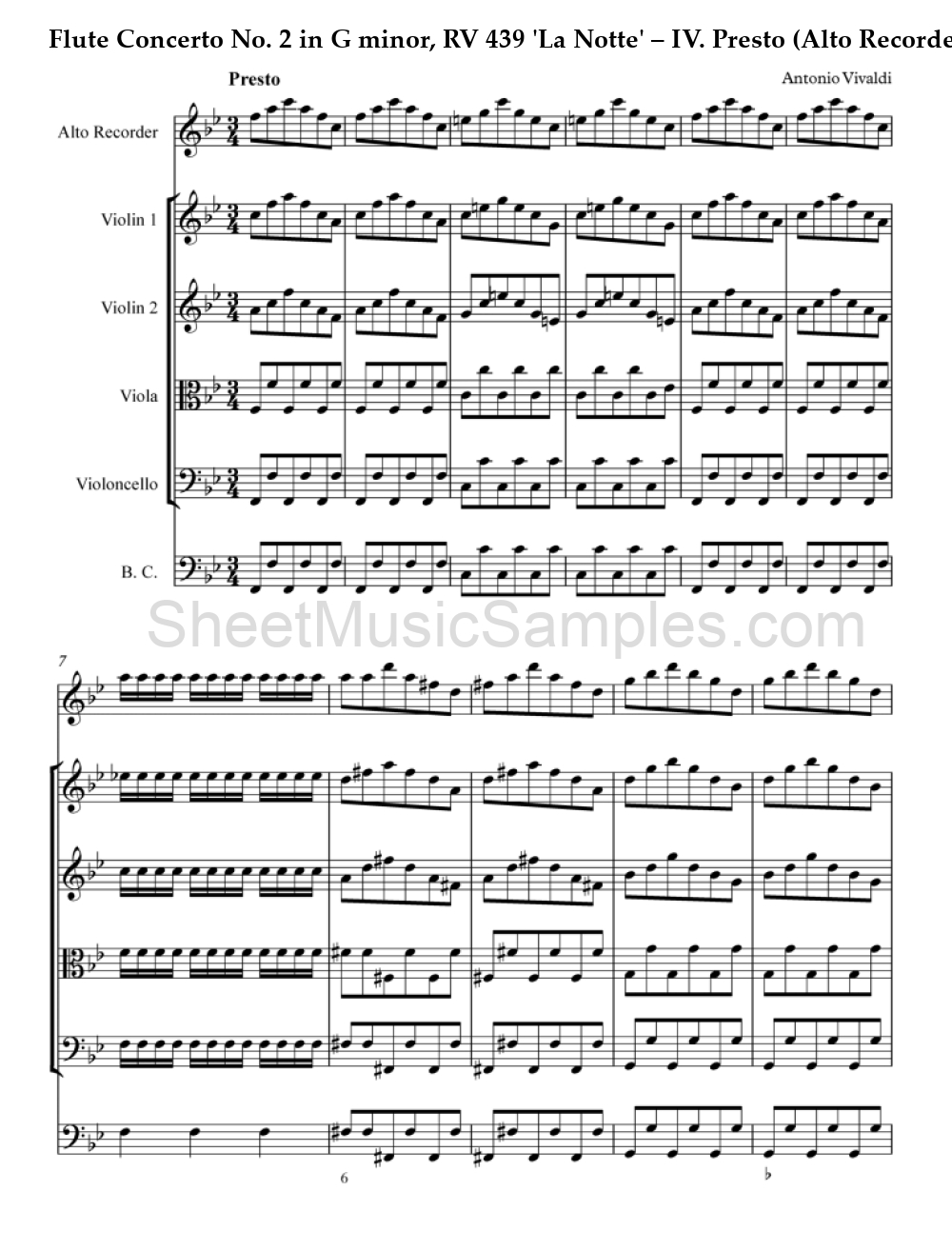 Flute Concerto No. 2 in G minor, RV 439 'La Notte' – IV. Presto (Alto Recorder)