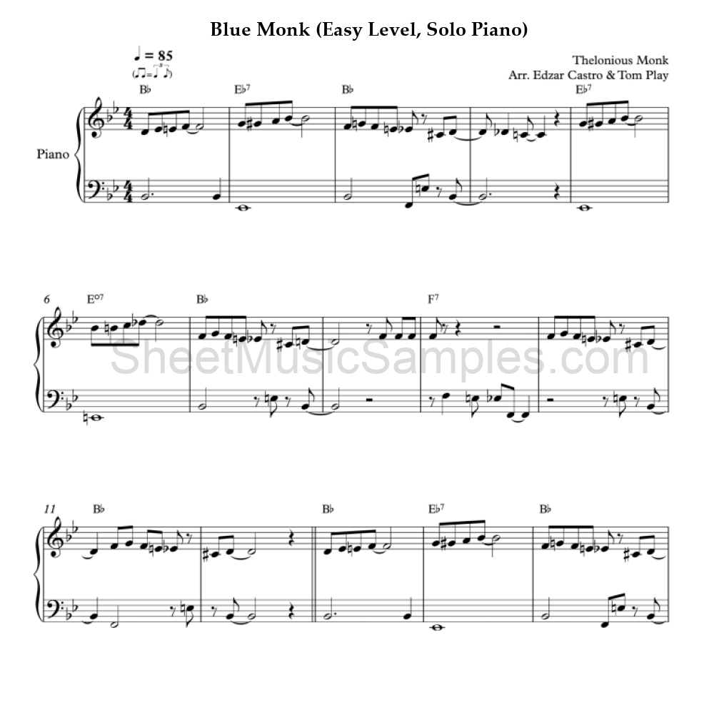 Blue Monk (Easy Level, Solo Piano)