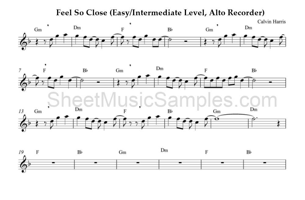 Feel So Close (Easy/Intermediate Level, Alto Recorder)