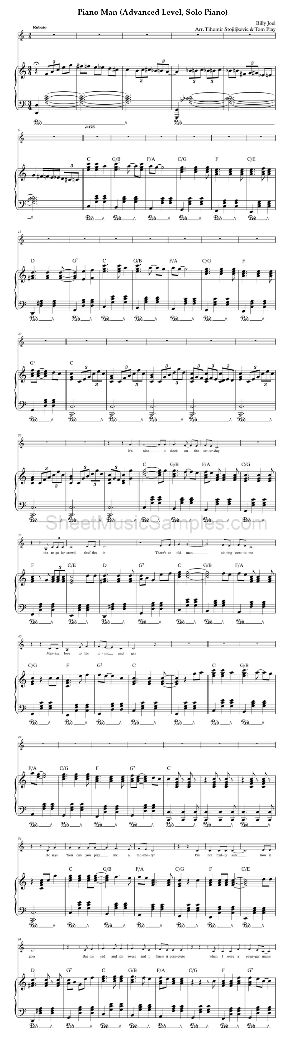 Piano Man (Advanced Level, Solo Piano)