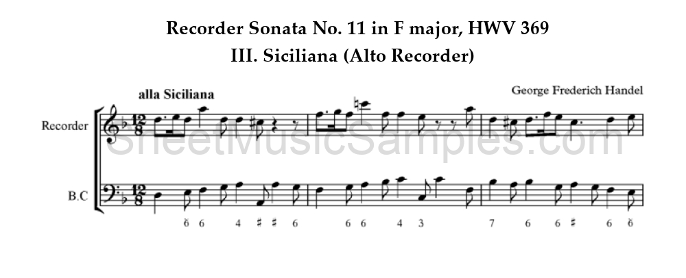 Recorder Sonata No. 11 in F major, HWV 369 - III. Siciliana (Alto Recorder)