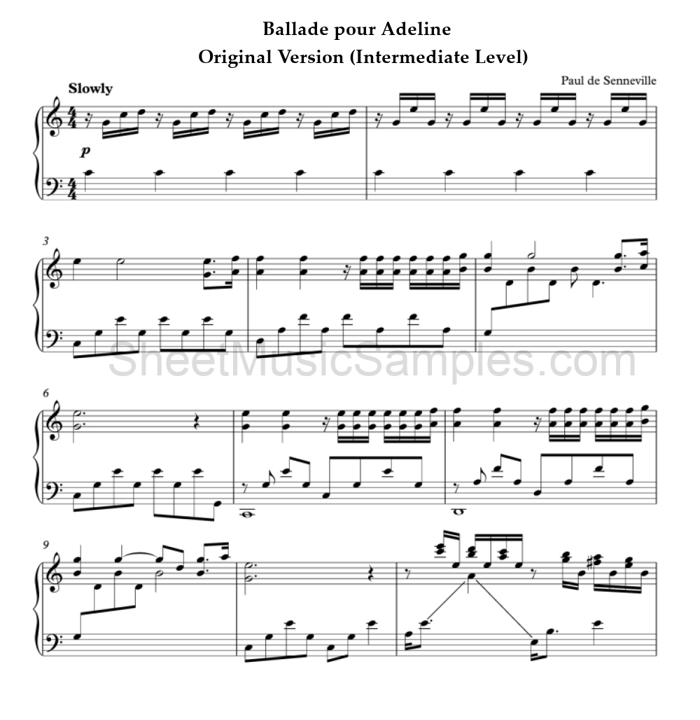 Ballade pour Adeline - Original Version (Intermediate Level)