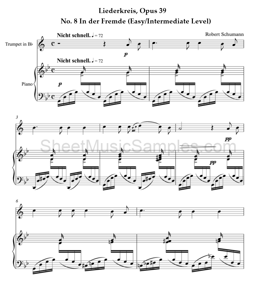 Liederkreis, Opus 39 - No. 8 In der Fremde (Easy/Intermediate Level)