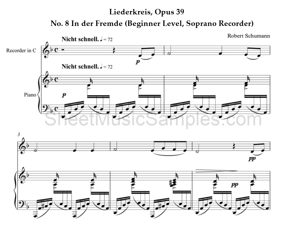 Liederkreis, Opus 39 - No. 8 In der Fremde (Beginner Level, Soprano Recorder)