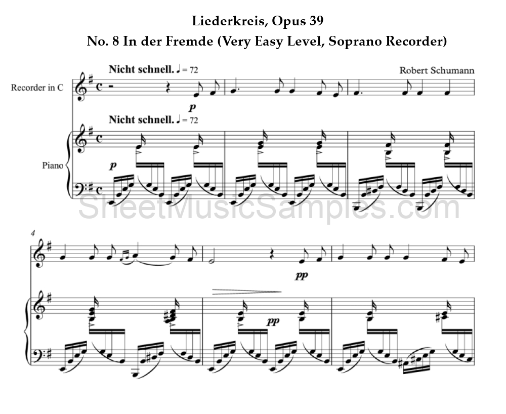 Liederkreis, Opus 39 - No. 8 In der Fremde (Very Easy Level, Soprano Recorder)